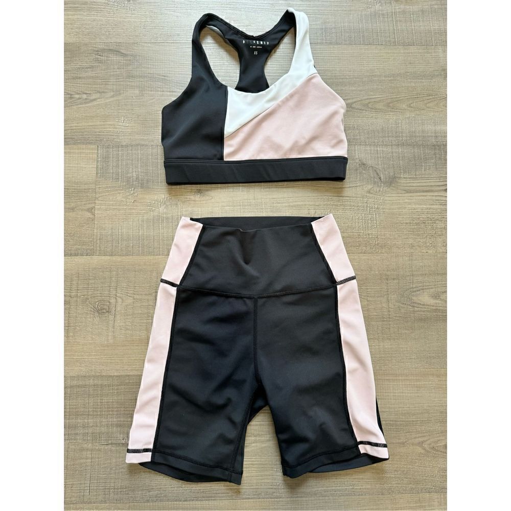 AllFenix Women XS Biker Athletic Shorts & Sports Bra Top Set Compression Stretch